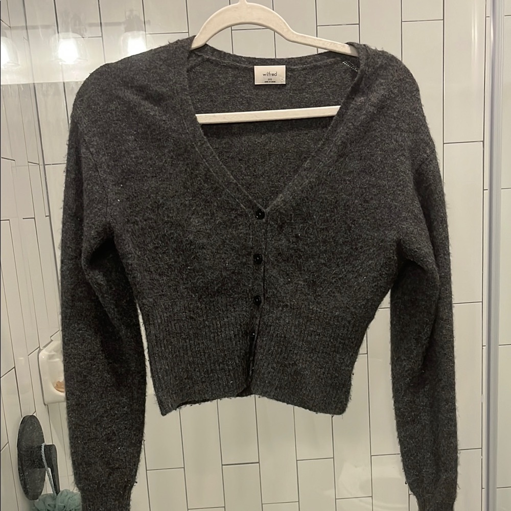Gray V-Neck Button-Up Sweater